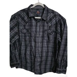 Moon Shine Shirt Mens‎ XL Black Plaid Long Sleeve Snap Front Western Casual